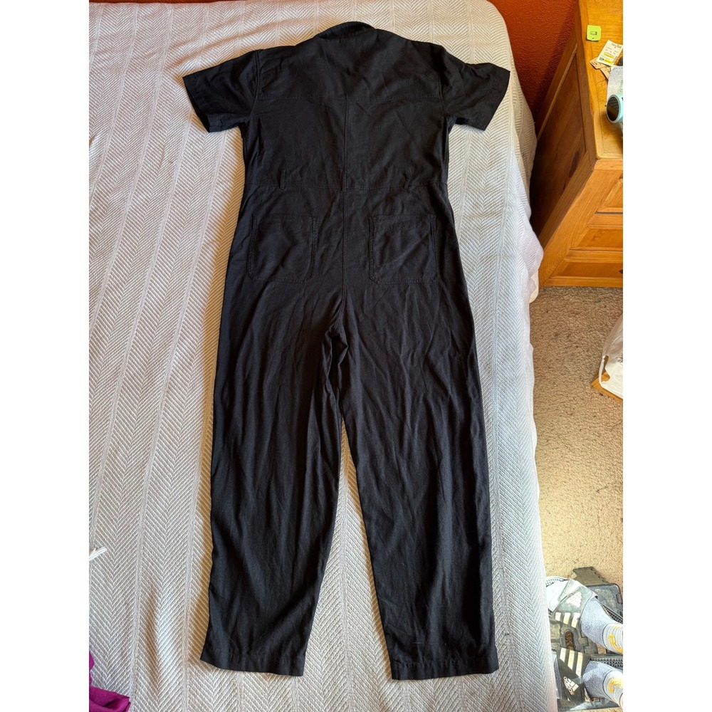 Wilfred Free Aritzia Black Linen Blend Button Front Short Sleeve Jumpsuit M - Picture 6 of 14